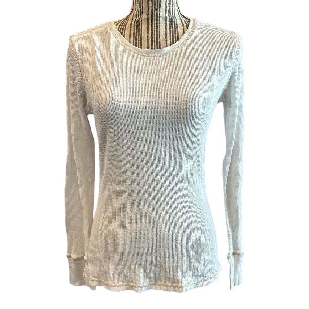 Classic White Long Sleeve Top waffle fitted blouse medium